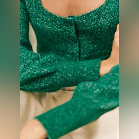 Sézane Esmée Cardigan Mohair Sweater Emerald Green XXS - Picture 4 of 10